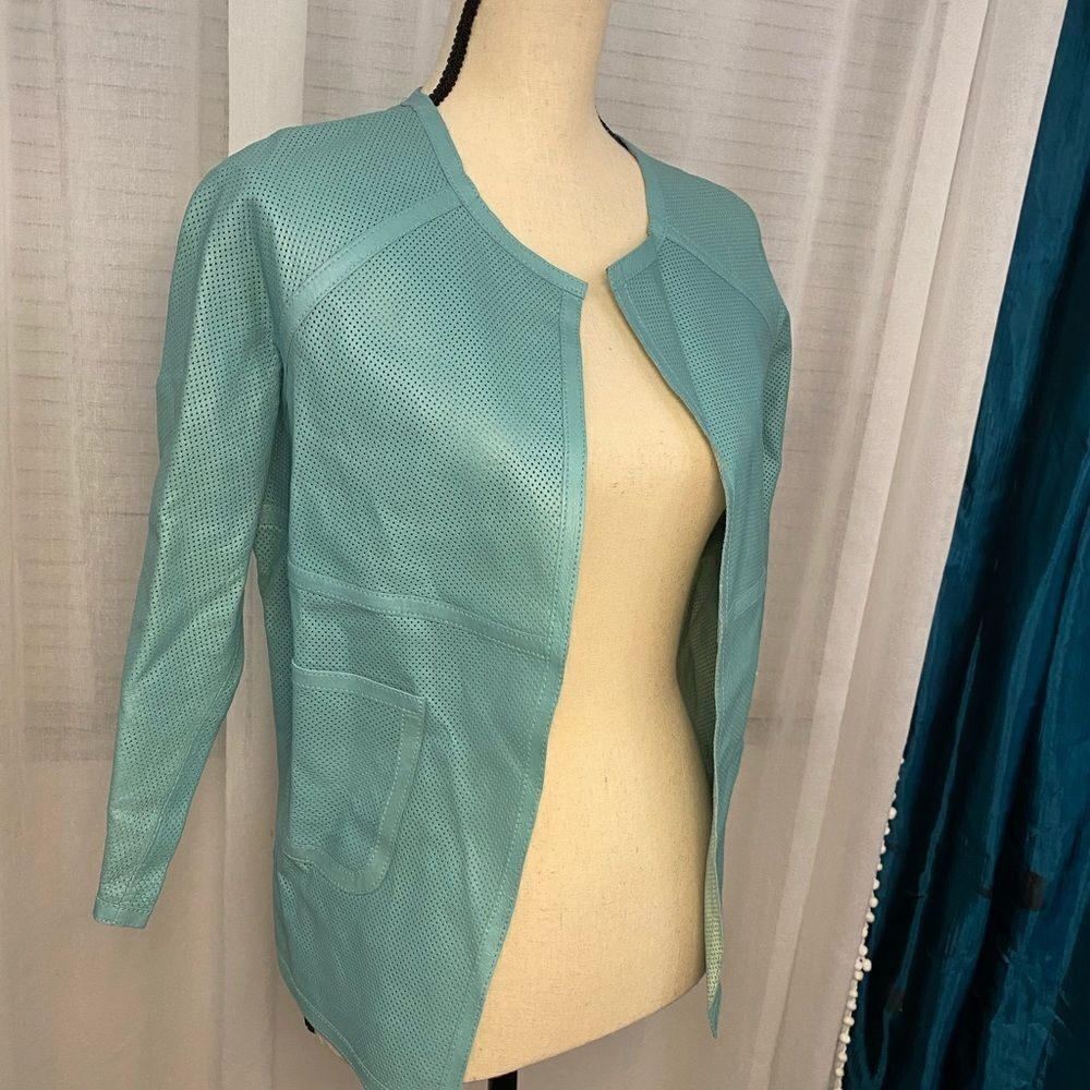 J’Envie New York perforated blue 100% leather jacket